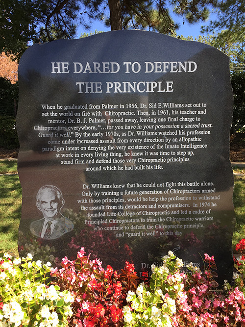 Dr Sid Williams monument at Life University near Braile Chiropractic in Marietta GA