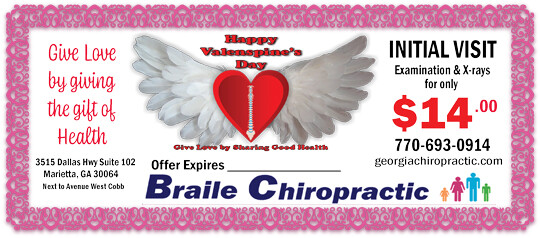 coupon for $14 initial visit at Braile Chiropractic in West Cobb Marietta