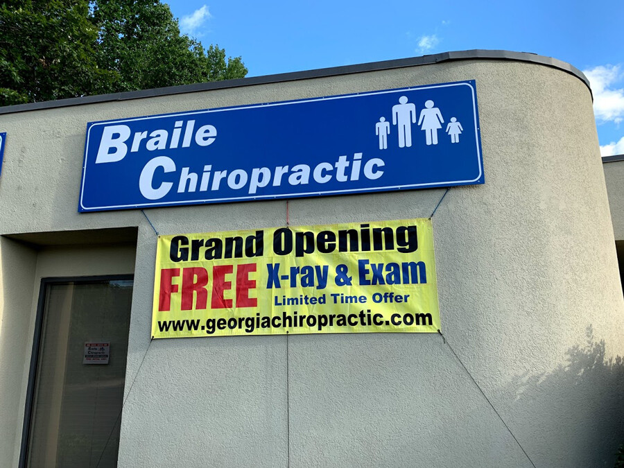 Grand Opening banner on Braile Chiropractic new clinic in West Marietta GA